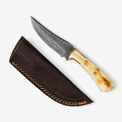 Engraved Bear Hunting and Skinning Damascus Knife