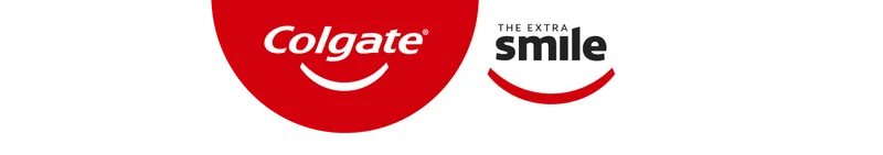 Colgate logo inside a red half circle beside the Colgate The Extra Smile logo lockup.