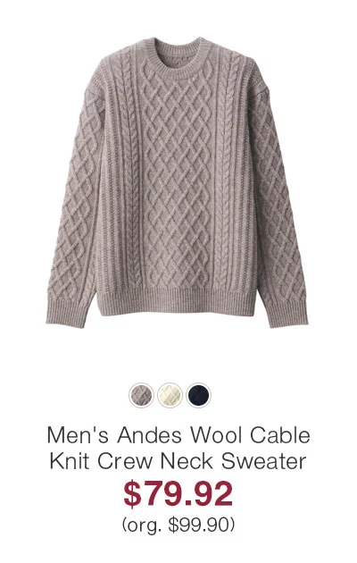 Shop Men's Andes Wool Cable Knit Crew Neck Sweater