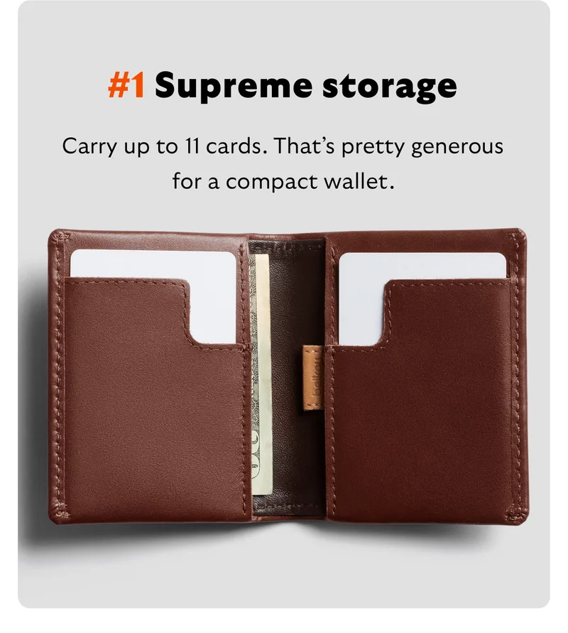 #1 Supreme storage Carry up to 11 cards. That’s generous for a compact wallet.