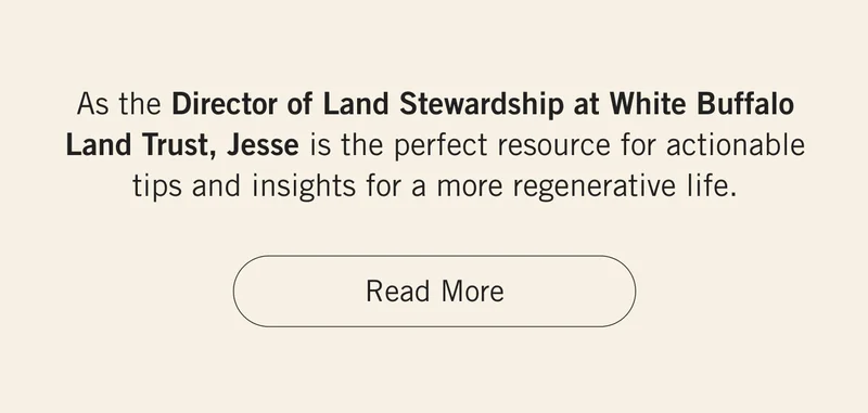 As the Director of Land Stewardship at White Buffalo Land Trust, Jesse is the perfect resource for actionable tips and insights for a more regenerative life. Read More.