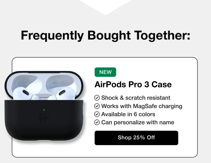 Frequently Bought Together: NEW AirPods Pro 3 Case Shock & scratch resistant Works with MagSafe charging Available in 6 colors Can personalize with name