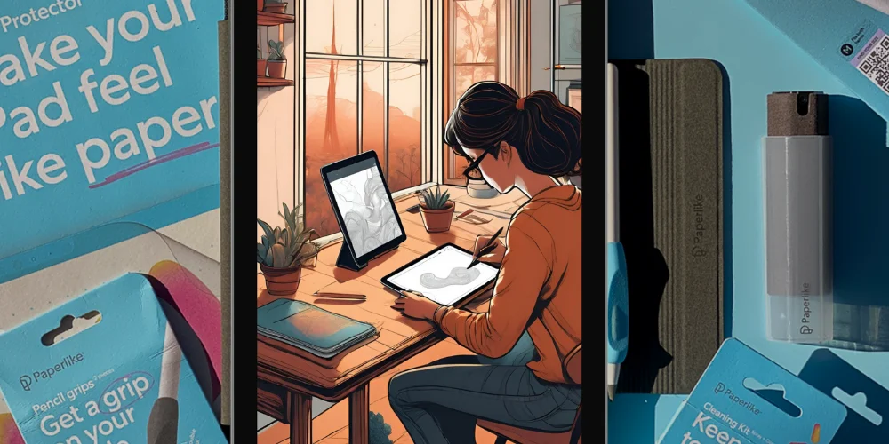 A drawing on an iPad of a woman drawing on her iPad.
