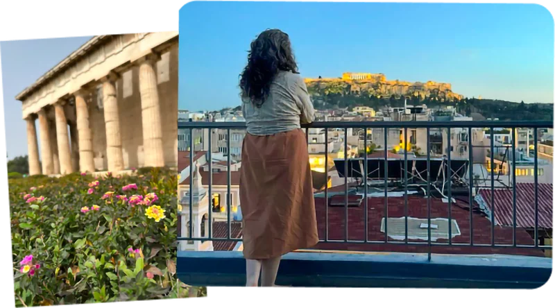 Alex Butler in her hotel with an Acropolis view.