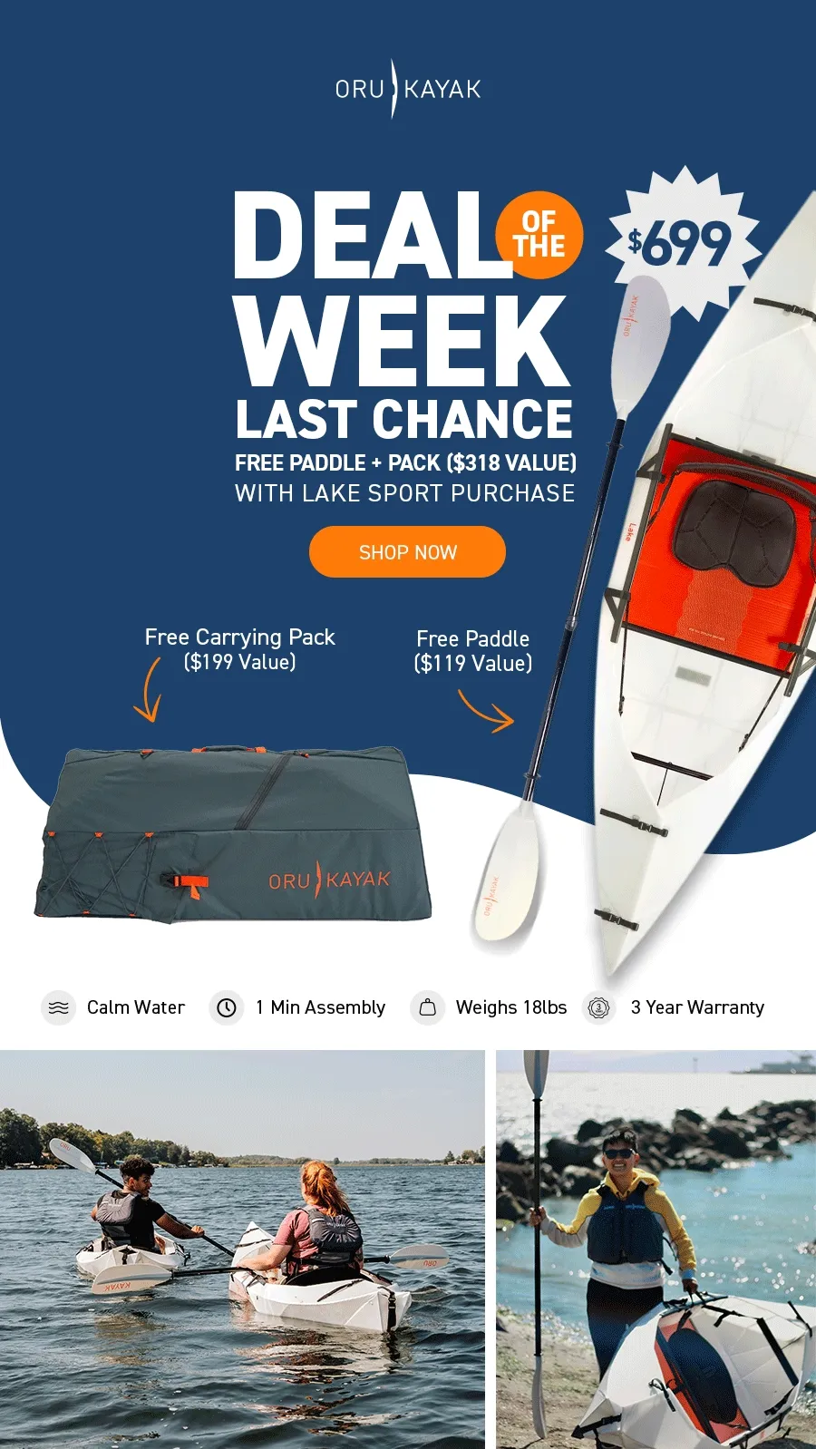 Last Chance: Get a Free Paddle + Carrying Pack ($318 Value) with Lake Sport Purchase