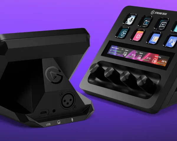 Stream Deck + and XLR Dock device front and back.