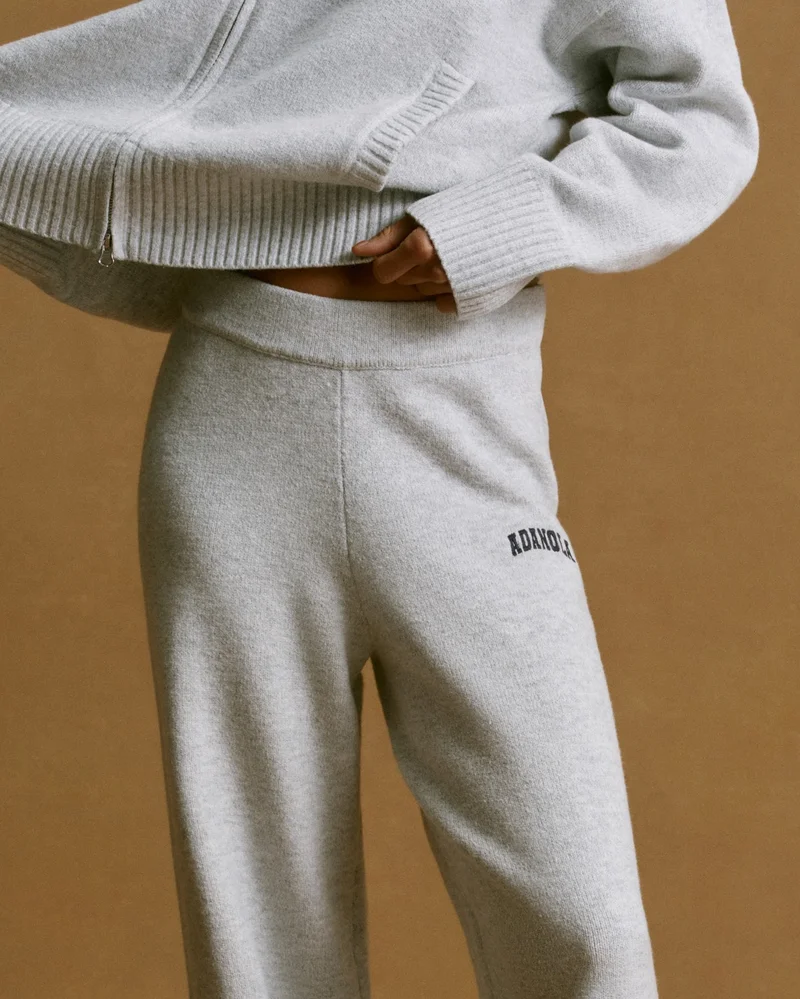 Varsity Knit Straight Leg Sweatpants - Light Grey Melange/Navy Blue