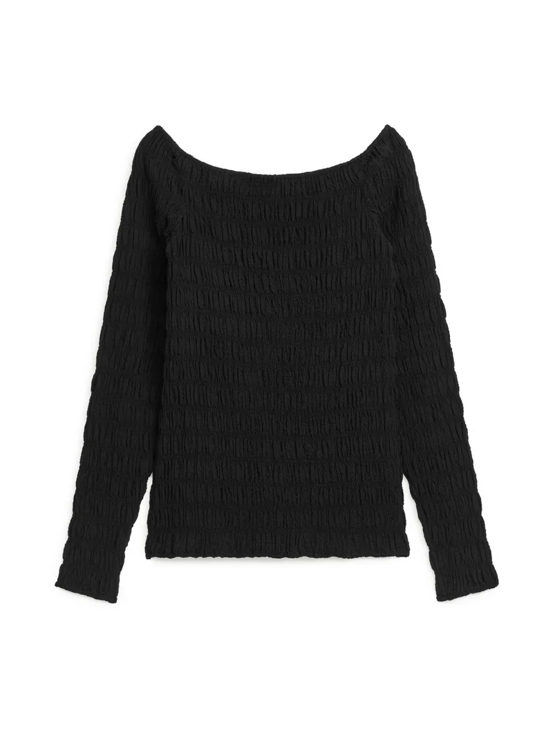 Long Sleeve Smock Top Black