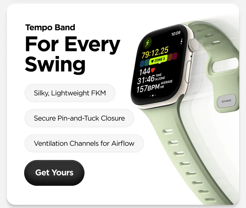 Tempo Band. For Every Swing. Silky, Lightweight FKM. Secure Pin-and-Tuck Closure. Ventilation Channels for Airflow. Get Yours.