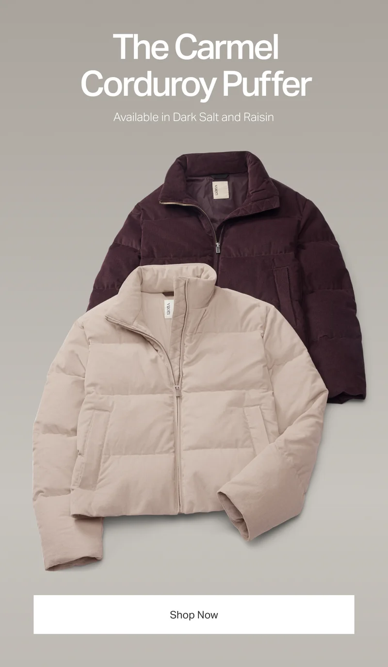 The Carmel Corduroy Puffer - Available in Dark Salt and Raisin