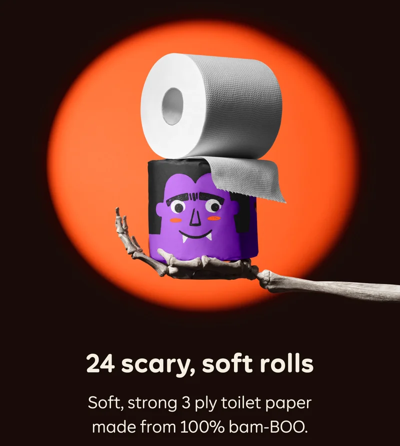 24 scary, soft rolls  Soft, strong 3 ply toilet paper made from 100% bam-BOO.