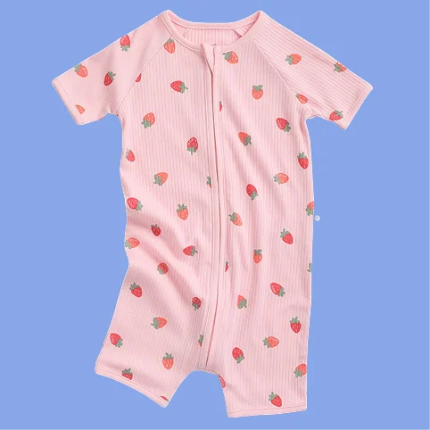 Strawberry Fields Ribbed Summer Baby Pajamas