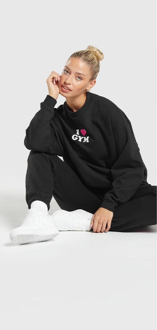 I Heart Gym Oversized Sweatshirt - Black.