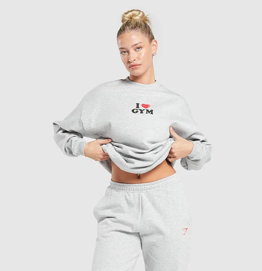 I Heart Gym Oversized Sweatshirt - Light Grey Core Marl.