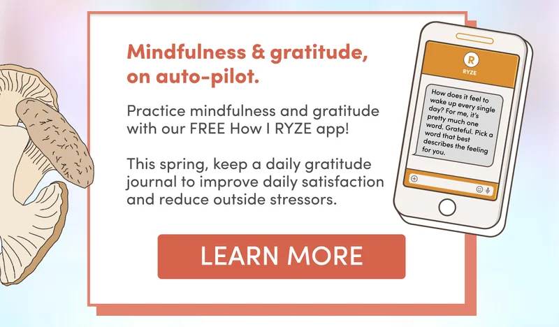Mindfulness & gratitude, on auto-pilot | Practice mindfulness and gratitude with our FREE How I RYZE app!  This spring, keep a daily gratitude journal to improve daily satisfaction and reduce outside stressors. | LEARN MORE