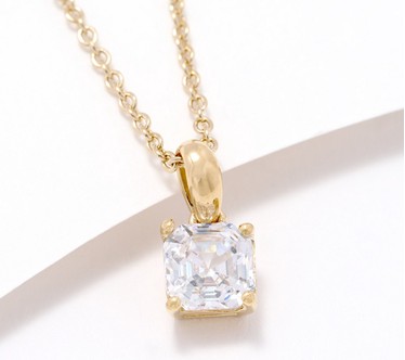 Diamonique Asscher Cut Solitaire Pendant Necklace, Sterl