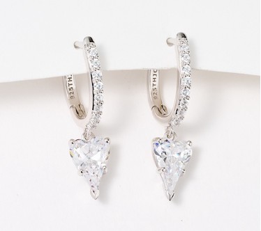 Diamonique x Jennifer Miller Signature Heart Drop Earrings, Sterling Silver