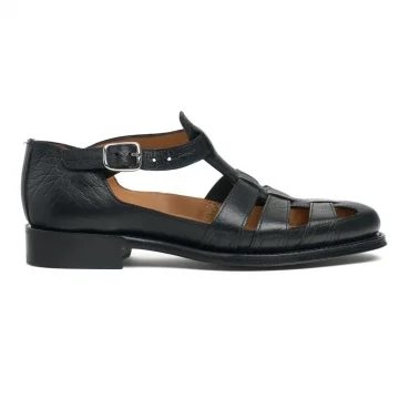 Blake EF Fisherman Sandal in Black Deerskin