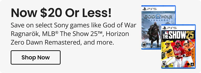 Now $20 Or Less! | Save on select games like God of War Ragnarök, MLB® The Show™ 25, Rudolph the Red-Nosed Reindeer, and more.* | Shop Now