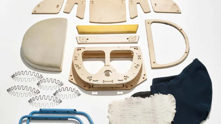 Disassembled parts of the Ever Chair by NaughtOne.