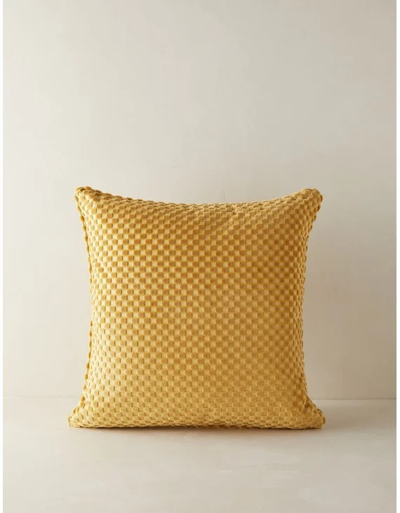 Hi-Lo Checker Velvet Pillow by Sarah Sherman Samuel-Goldenrod