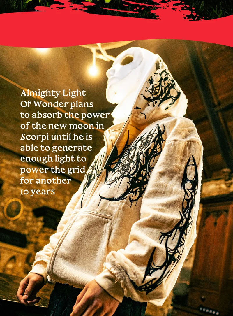 Almighty Light Of Wonder plans to absorb the power of the new moon in Scorpi until he is able to generate enough light to power the grid for another  10 years