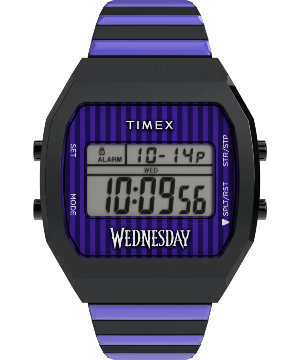 Image of Timex x Wednesday T80 36mm Stainless Steel Black and Purple Expansion Band Watch