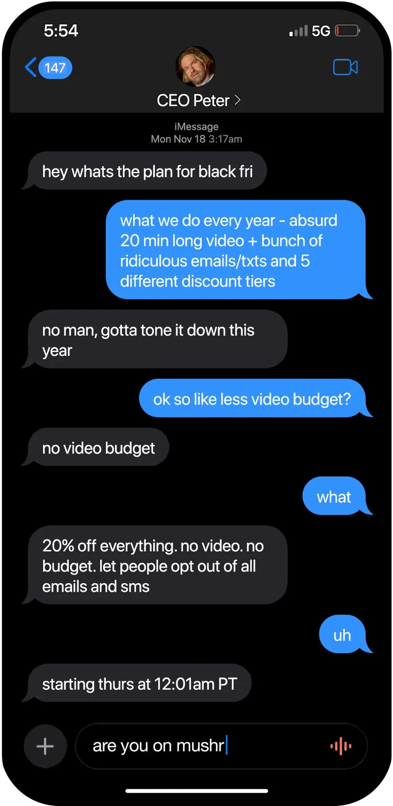 CEO Peter text convo