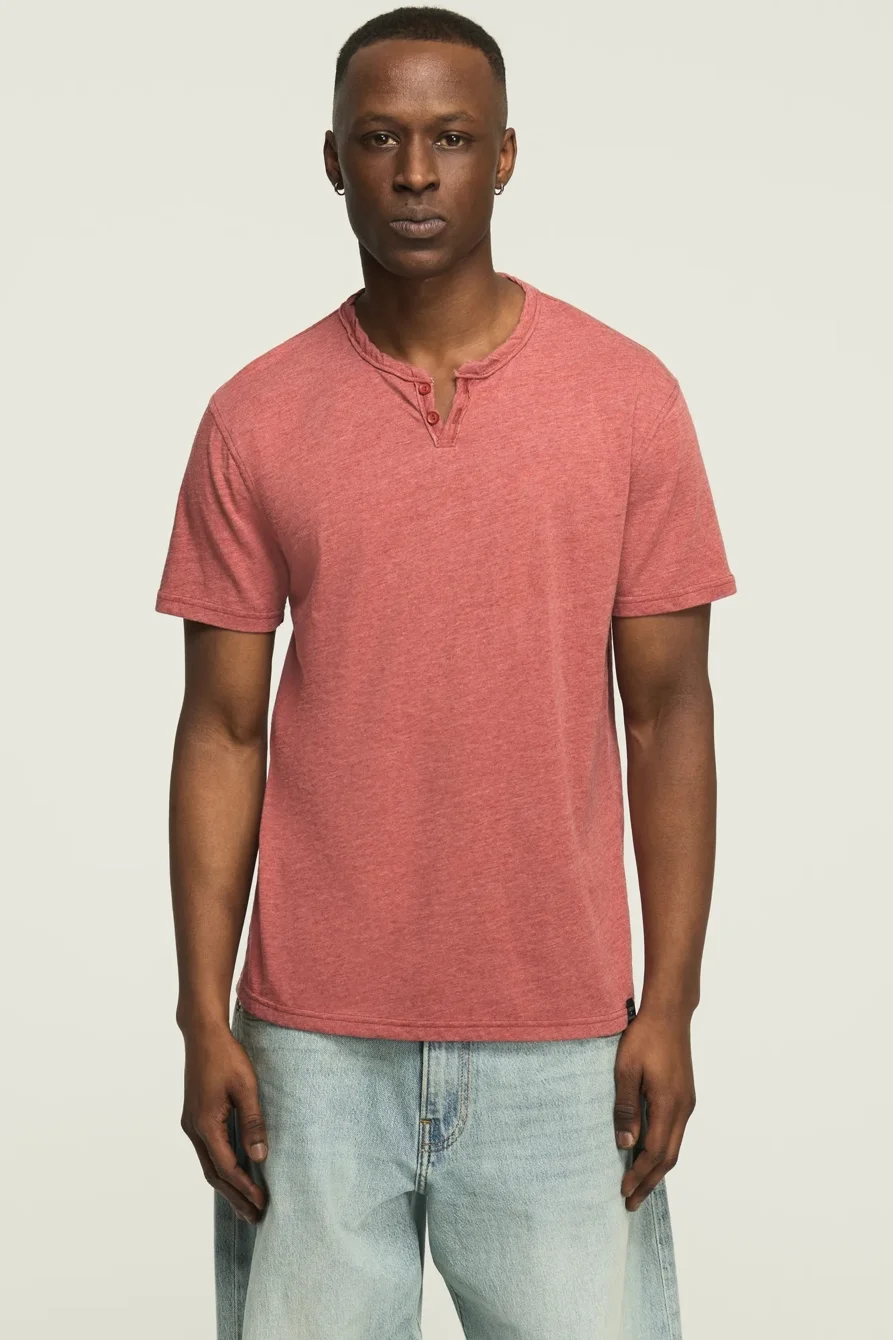 Image of Lucky Brand Venice Burnout Notch Neck Tee - Men's Clothing Tops Shirts Tee Graphic T Shirts in Blue Indigo