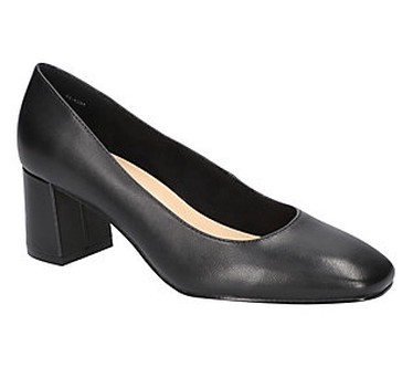 Bella Vita Block Heel Square Toe Pumps-Jillian  Size 7-1/2 Wide  Black Leather