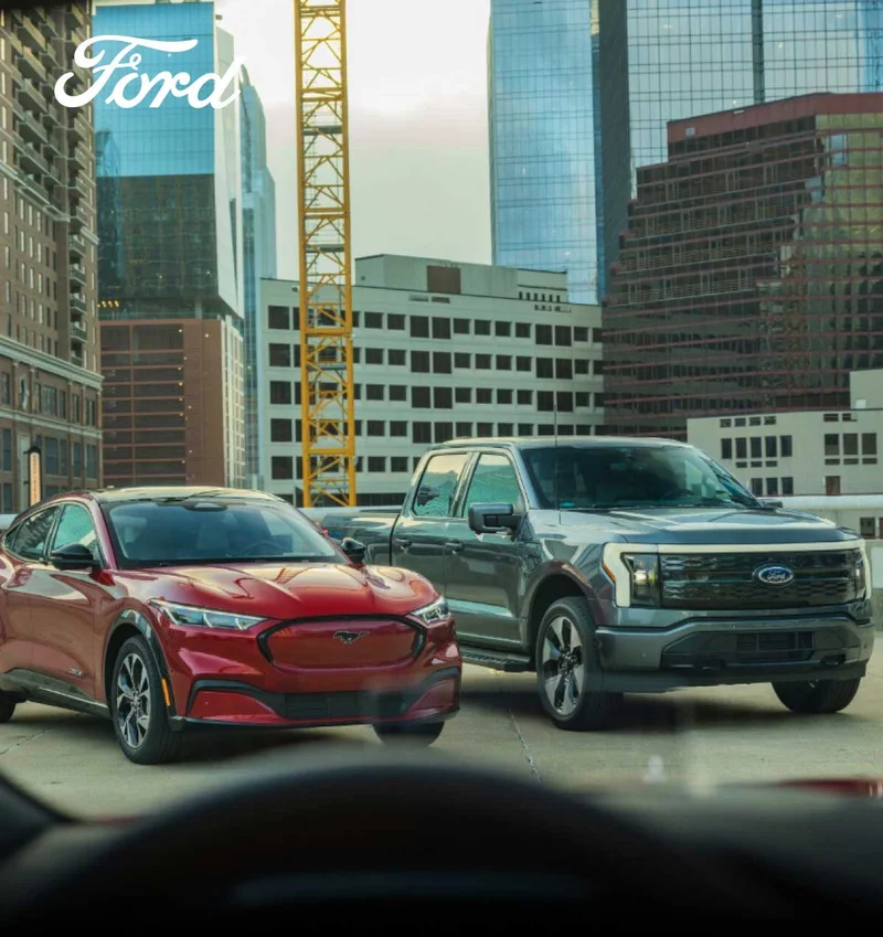 A Ford Mustang and F‑150.
