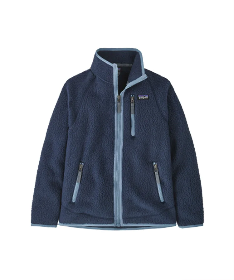 Kids’ Retro Pile Fleece Jacket in navy blue.