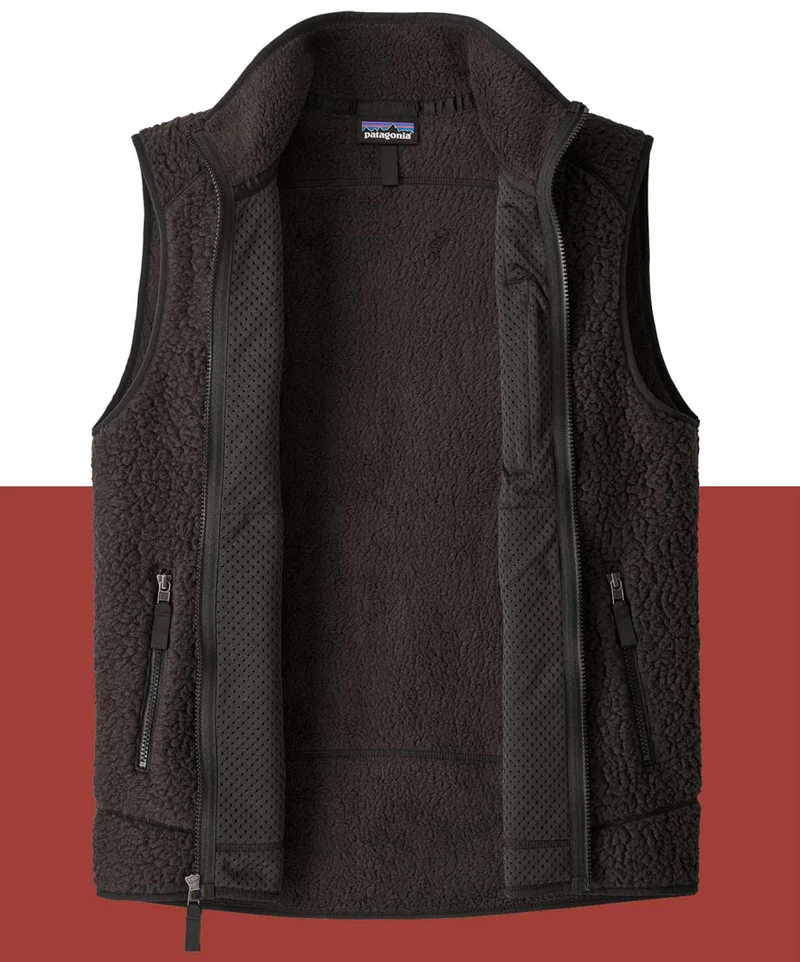 Men's Retro Pile Fleece Vest in black.