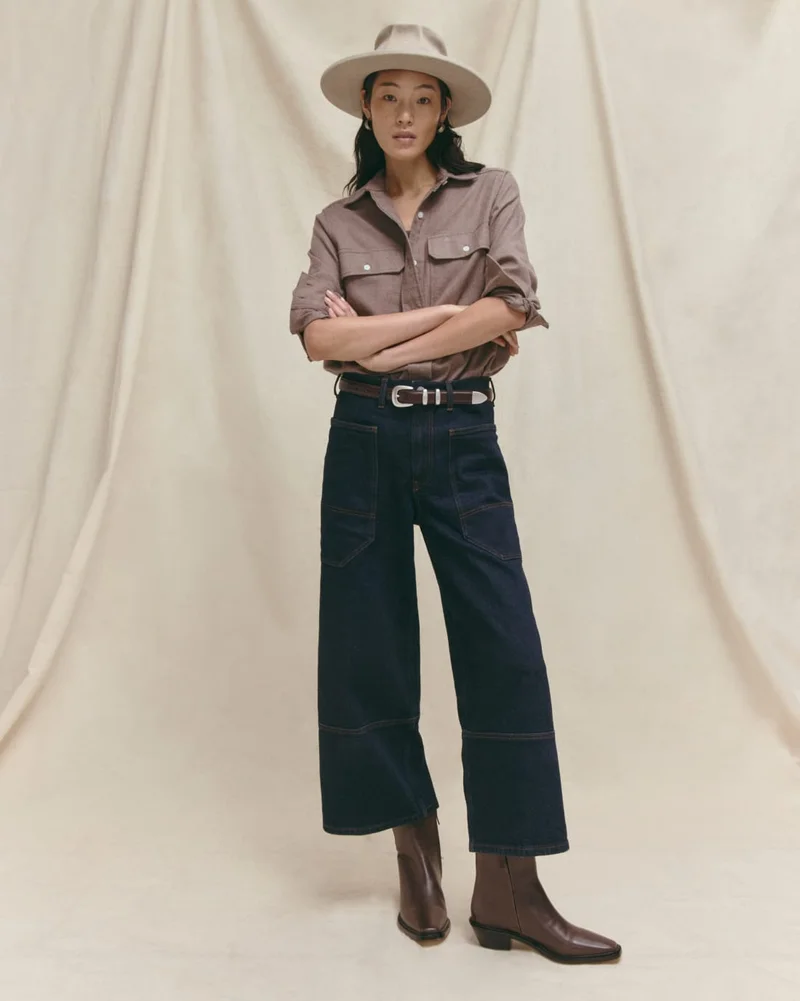 [Image] Model in The Boyfriend Shirt in Flannel, The Way-High® Gardener Cropped Jean and The Havana Boot