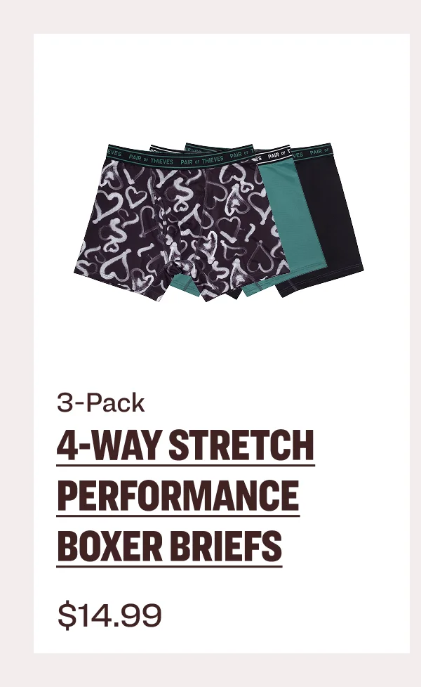 3-Pack 4-way stretch performance Boxer Briefs $14.99