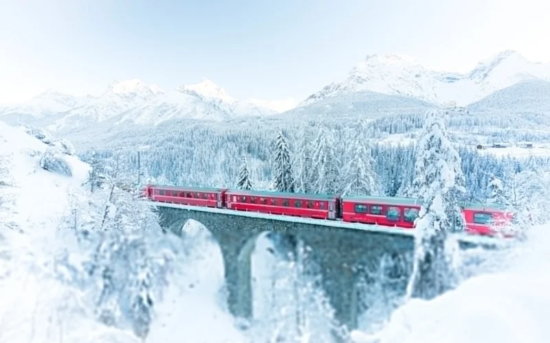The Bernina Express traveling through the Canton of Graubünden