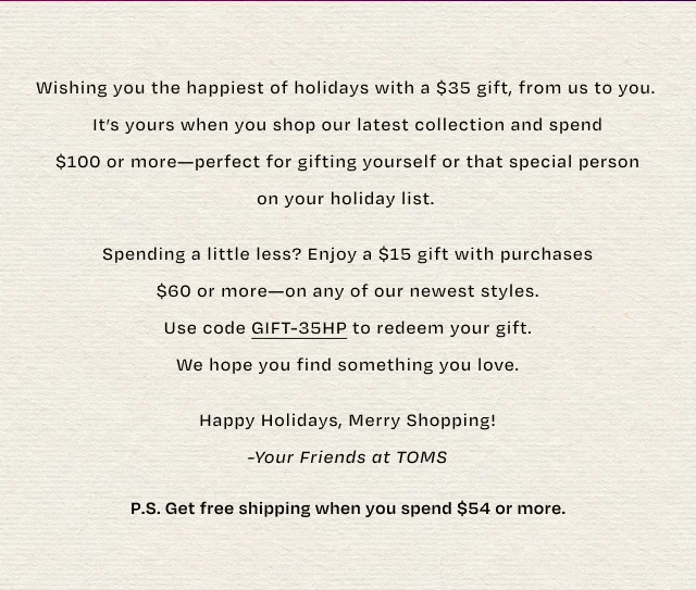 Wishing you the happiest of holidays with a $35 gift