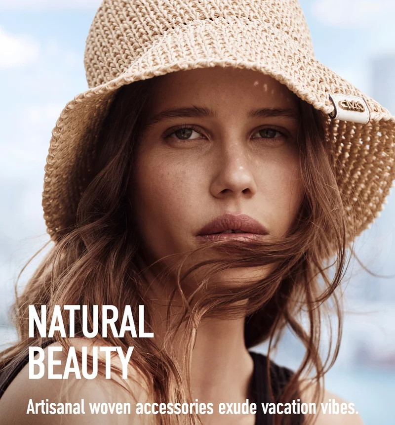 NATURAL BEAUTY Artisanal woven accessories exude vacation vibes.