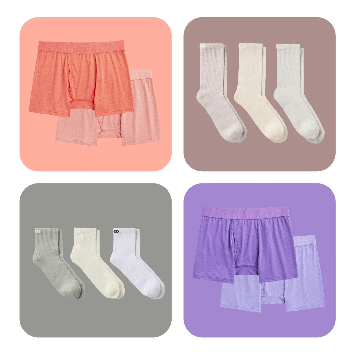 Slideshow of SuperFit boxer briefs and Ready for Everything Crew Socks