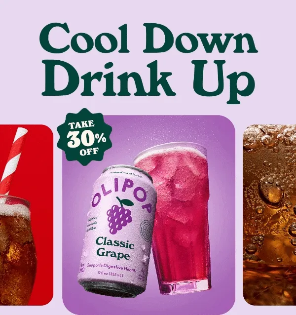 Cool down and drink up, save 30% on OLIPOP