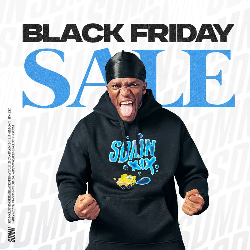 Image of JJ wearing the Spongebob Hoodie on a Black Friday Graphic