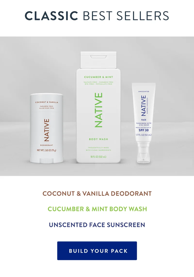 CLASSIC BEST SELLERS | Coconut & Vanilla Deodorant | Cucumber & Mint Body Wash | Unscented Face Sunscreen | BUILD YOUR PACK