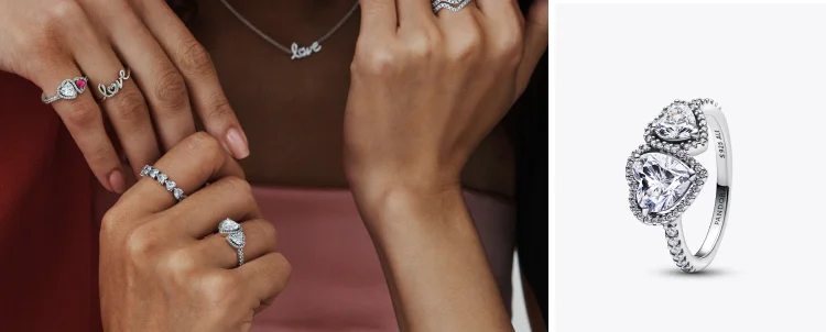 Sparkling Halo Hearts Ring