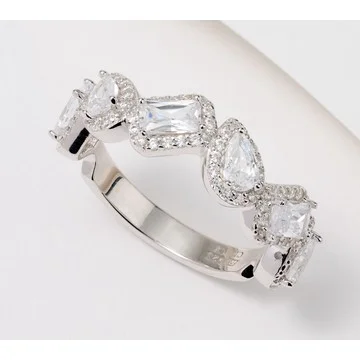 Diamonique Fancy Cut Multi-Shape Band Ring, Sterling Silver