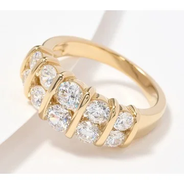 Diamonique Two Row Round Cut Band Ring, Sterling Silver