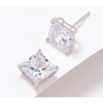 Diamonique Classics Princess 8mm Stud Earrings, Sterling Silver