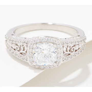 Diamonique Cushion Cut Halo Royalty Ring, Sterling Silver