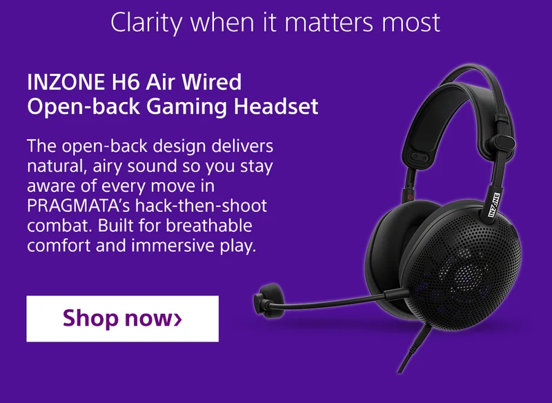 INZONE H6 Air Wired Open-back Gaming Headset | The open-back design delivers natural, airy sound so you stay aware of every move in PRAGMATA's hack-then-shoot combat. Built for breathable comfort and immersive play. Shop now