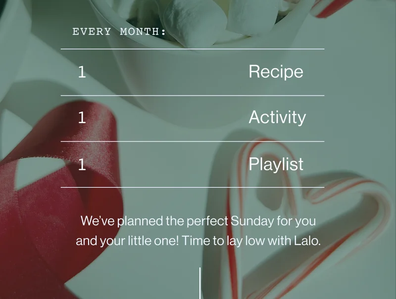 every month: 1 Recipe, 1 Activity, 1 Playlist.