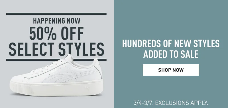 HAPPENING NOW | 50% off select styles